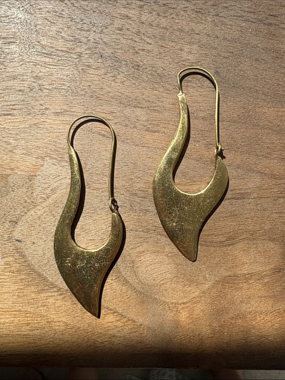 Anthropologie Sculpted Gold Drop Hook Earrings